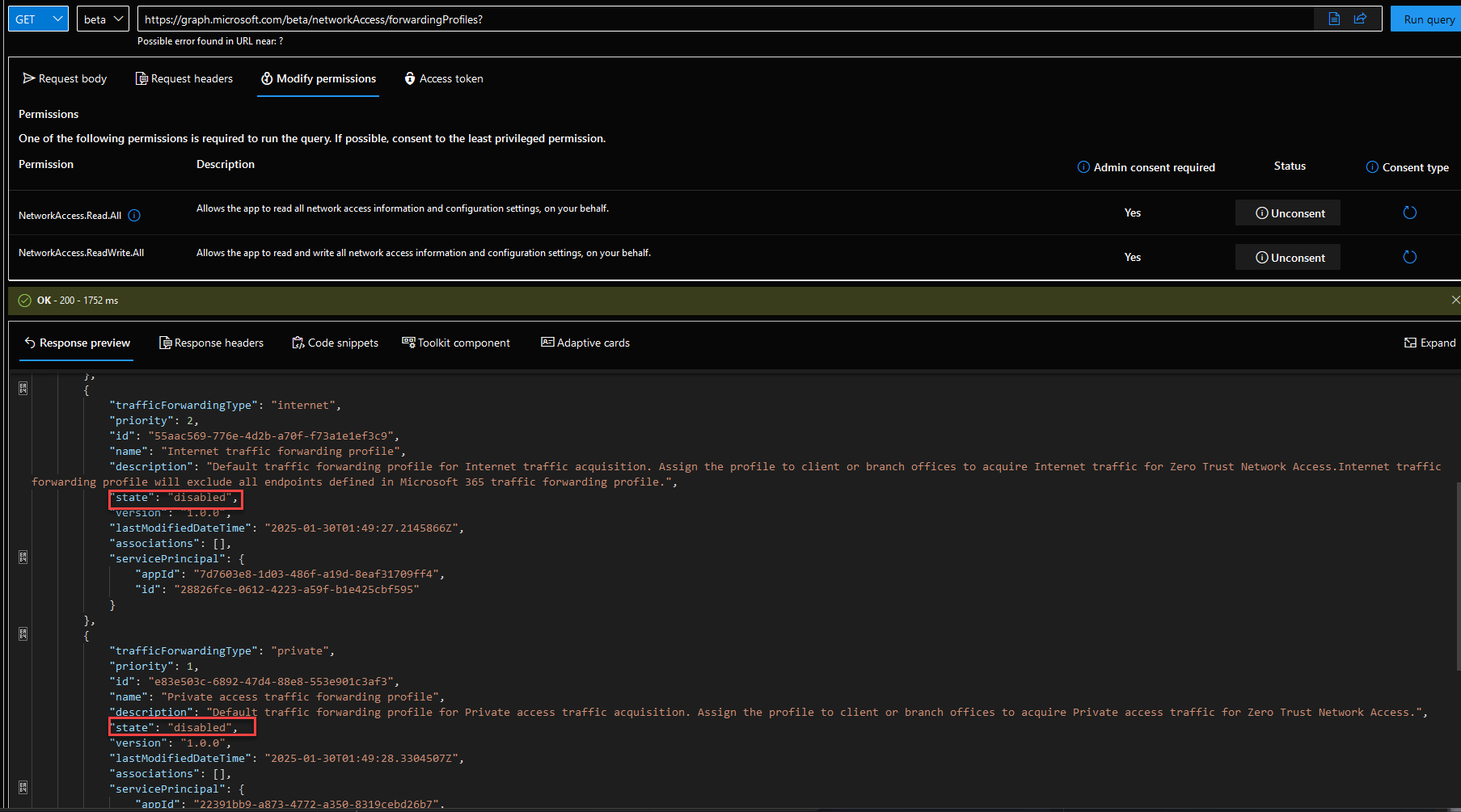 Private Access Traffic forwarding Graph Query